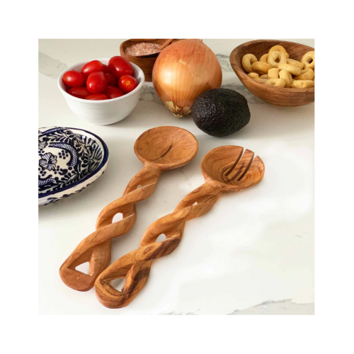 8-Inch Hand-Carved Kenyan Salad Serving Set - Jedando Handicrafts