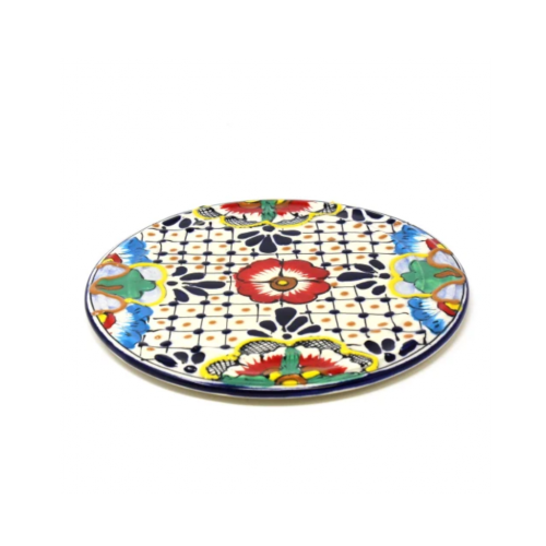 Handmade Pottery 8" Trivet Or Wall Hanging, Dots & Flowers - Encntada