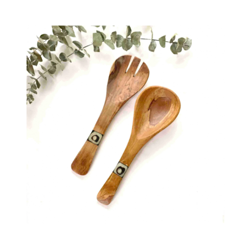 Olive Wood Serving Set, Small WITH Batik Inlay