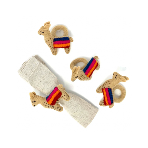 Llama Napkin Rings, Set Of Four Tan - Global Groove