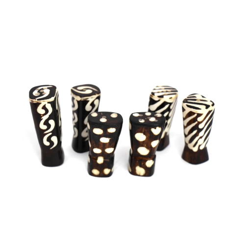 African Natural Bone Salt &amp; Pepper Shakers, Traditional Batik Designs