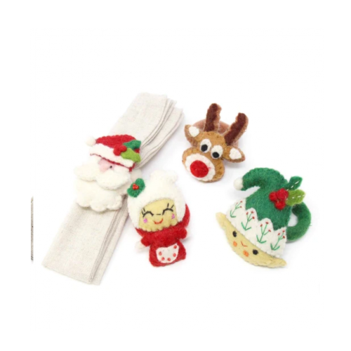 Hand Felted Christmas Napkin Rings, Set Of Four - Global Groove