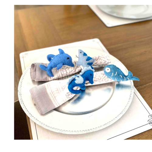 Nautical Shark, Whale & Seahorse Felt Napkin Rings, Set Of 4