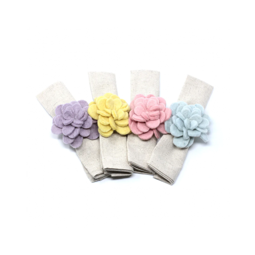 Hand-Felted Zinnia Napkin Rings, Set Of Four Colors - Global Grove